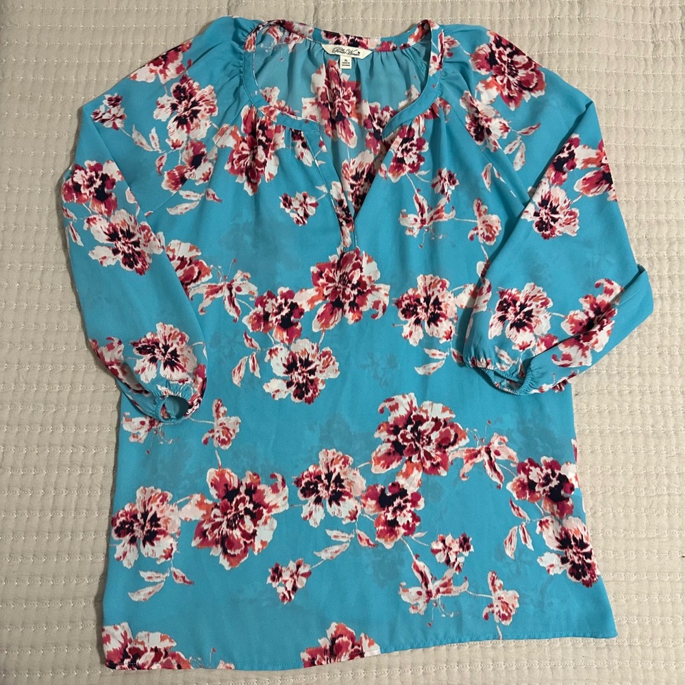 The Pioneer Woman Floral Blouse Exc. 3/4 Sleeve Split Neck XL Cottagecore Boho